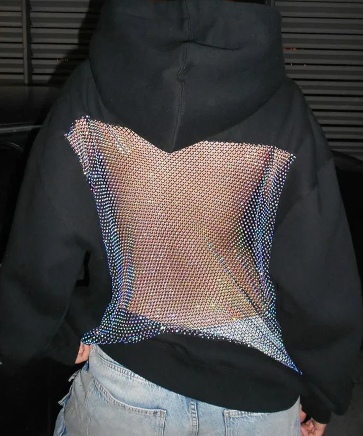 Women Hooded sweatshirts Long Sleeve Pullover Hollow Out Mesh Long Sleeve Sweatshirt