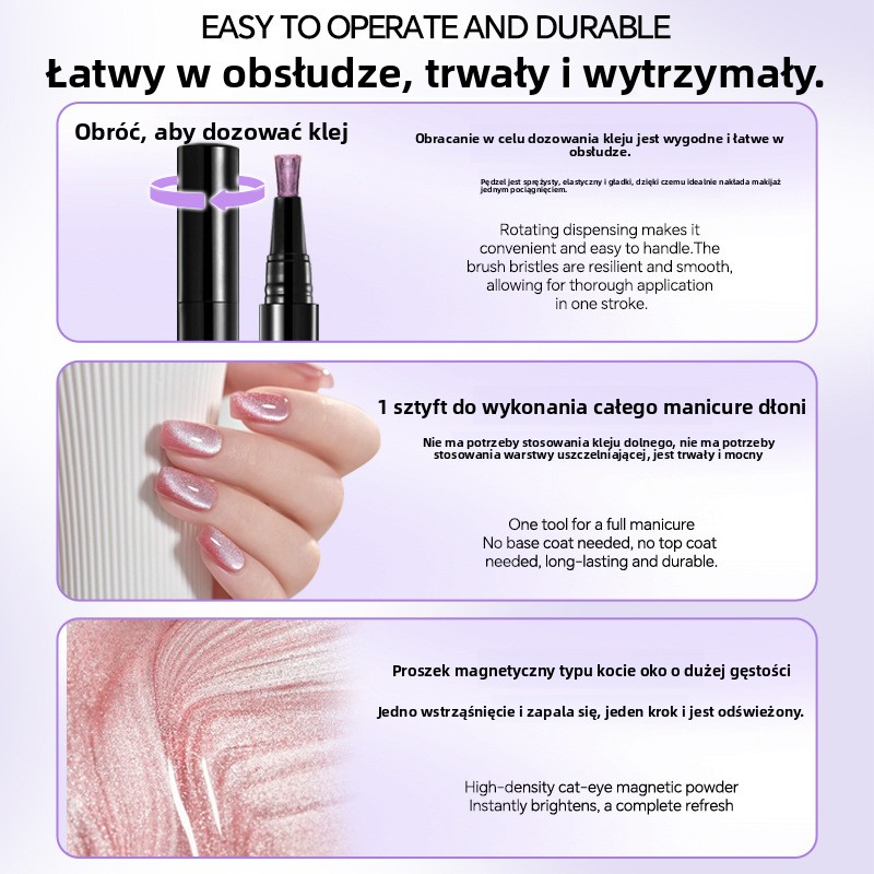 Żelowy pisak do paznokci z efektem kociego oka magnetyczny, uniwersalny 6 w 1