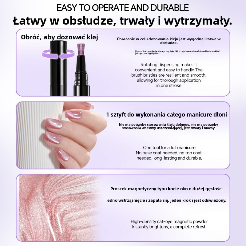Żelowy pisak do paznokci z efektem kociego oka magnetyczny, uniwersalny 6 w 1