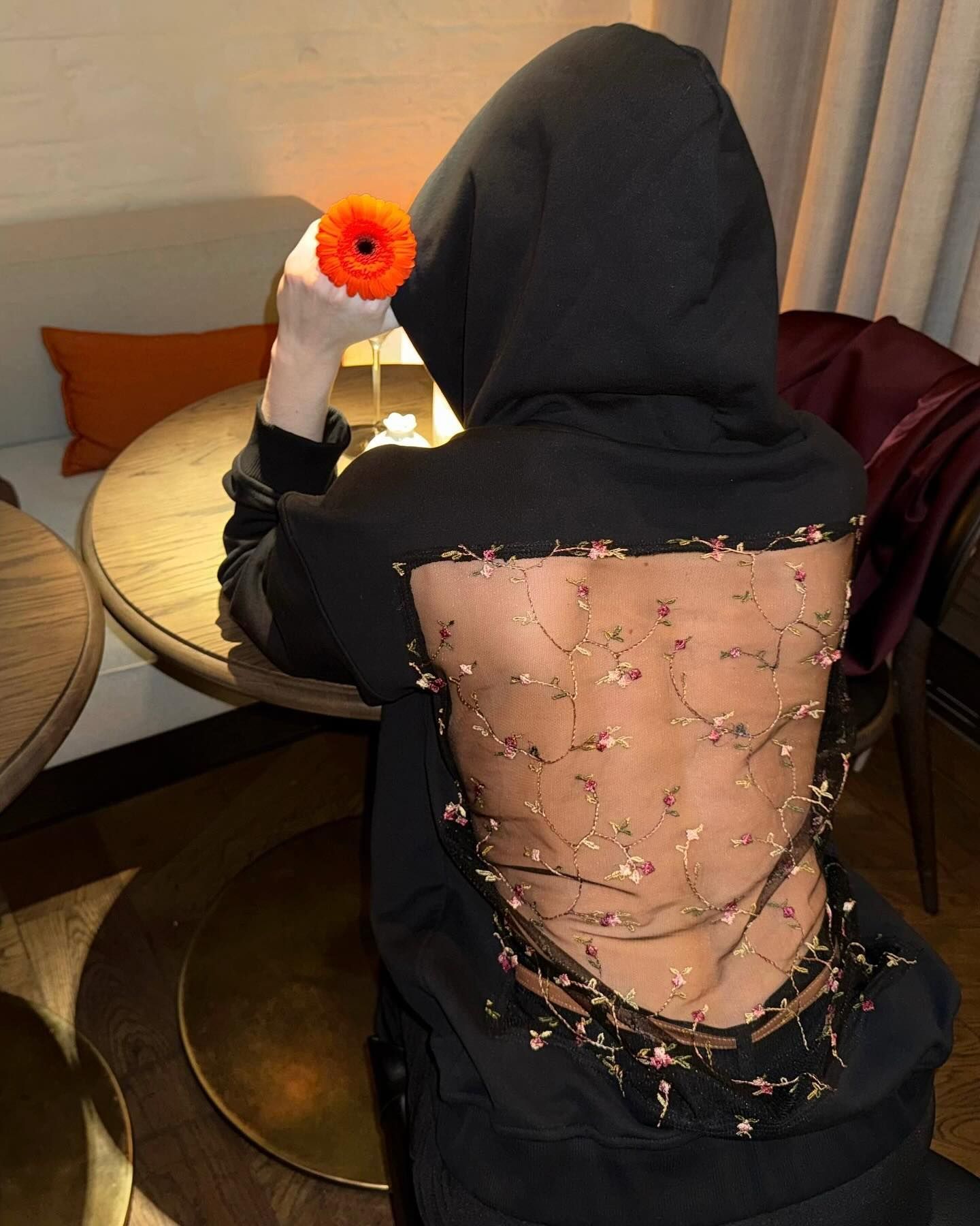 Women Hooded sweatshirts Long Sleeve Pullover Hollow Out Mesh Long Sleeve Sweatshirt