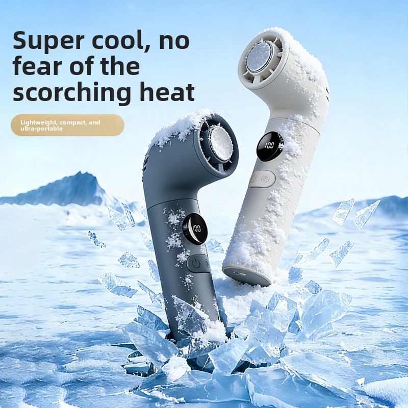 New cross-border outdoor superconducting refrigeration curved tube handheld fan, portable USB digital display ultra-high-speed fan