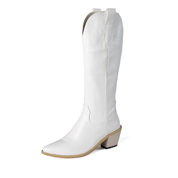 Pointed-toe, thick-heeled women's knee-high boots, riding boots