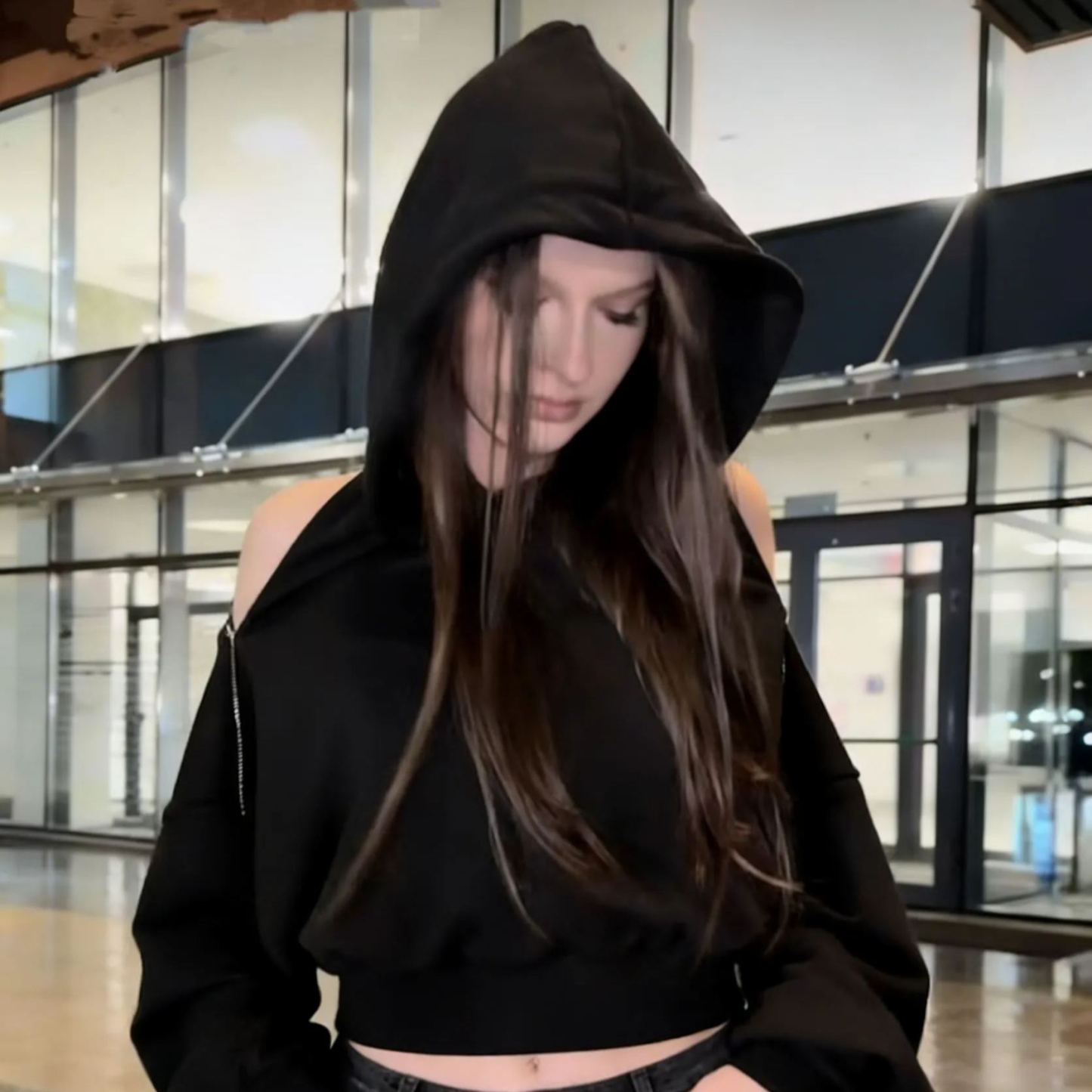 Spring Women's Unique Style: Hooded, Cutout, Zip-Up Sweatshirt