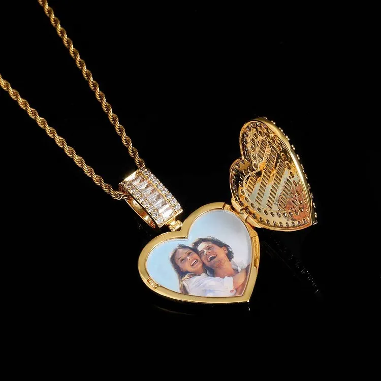 Custom Heart-shaped Diamond Photo Pendant