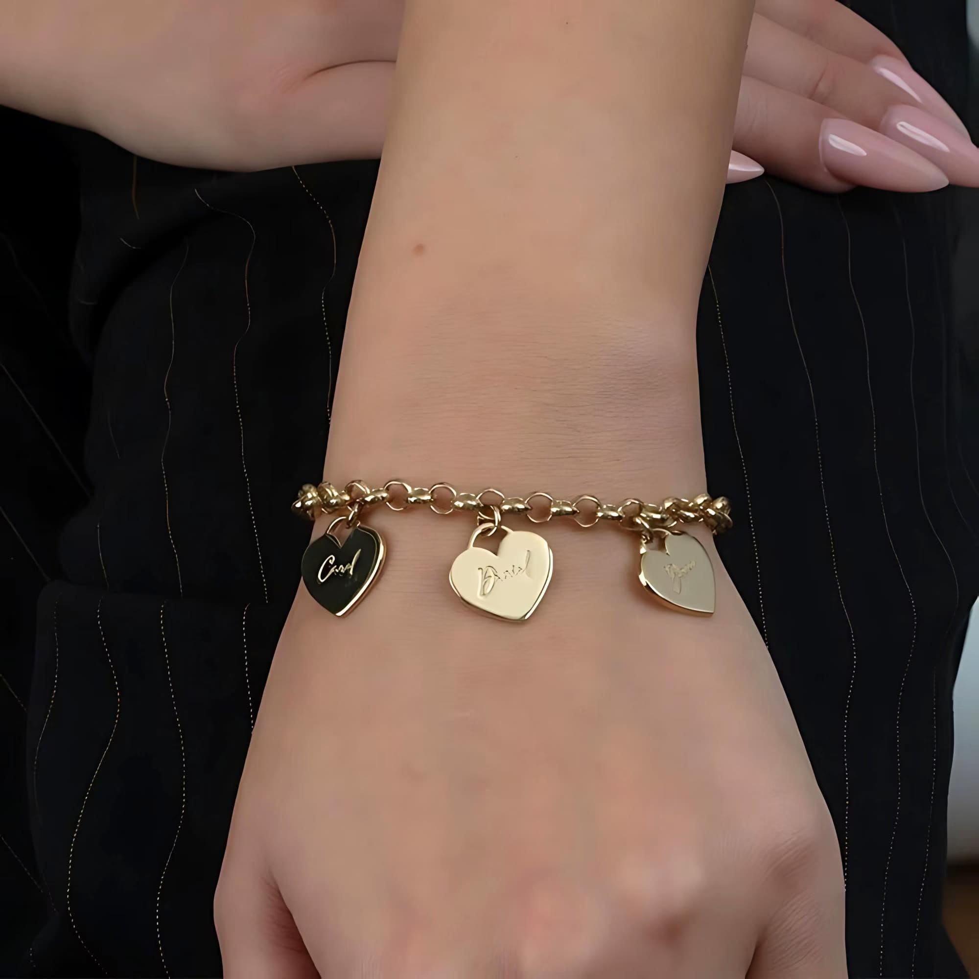 925 Sliver Engraved Heart Charm Bracelet