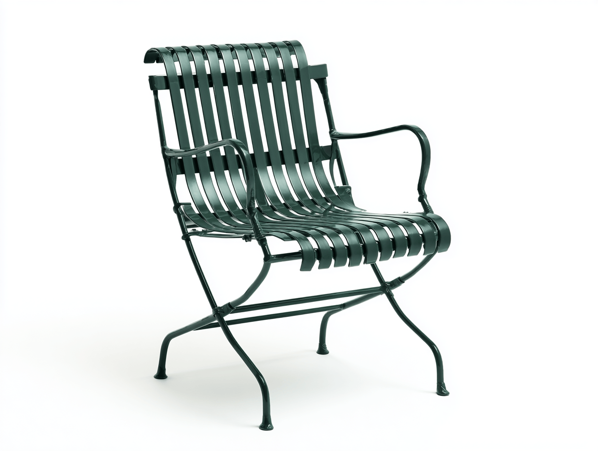 Fauteuil de jardin en métal vert foncé - lattes courbées - style pliant avec accoudoirs-Homelyosa