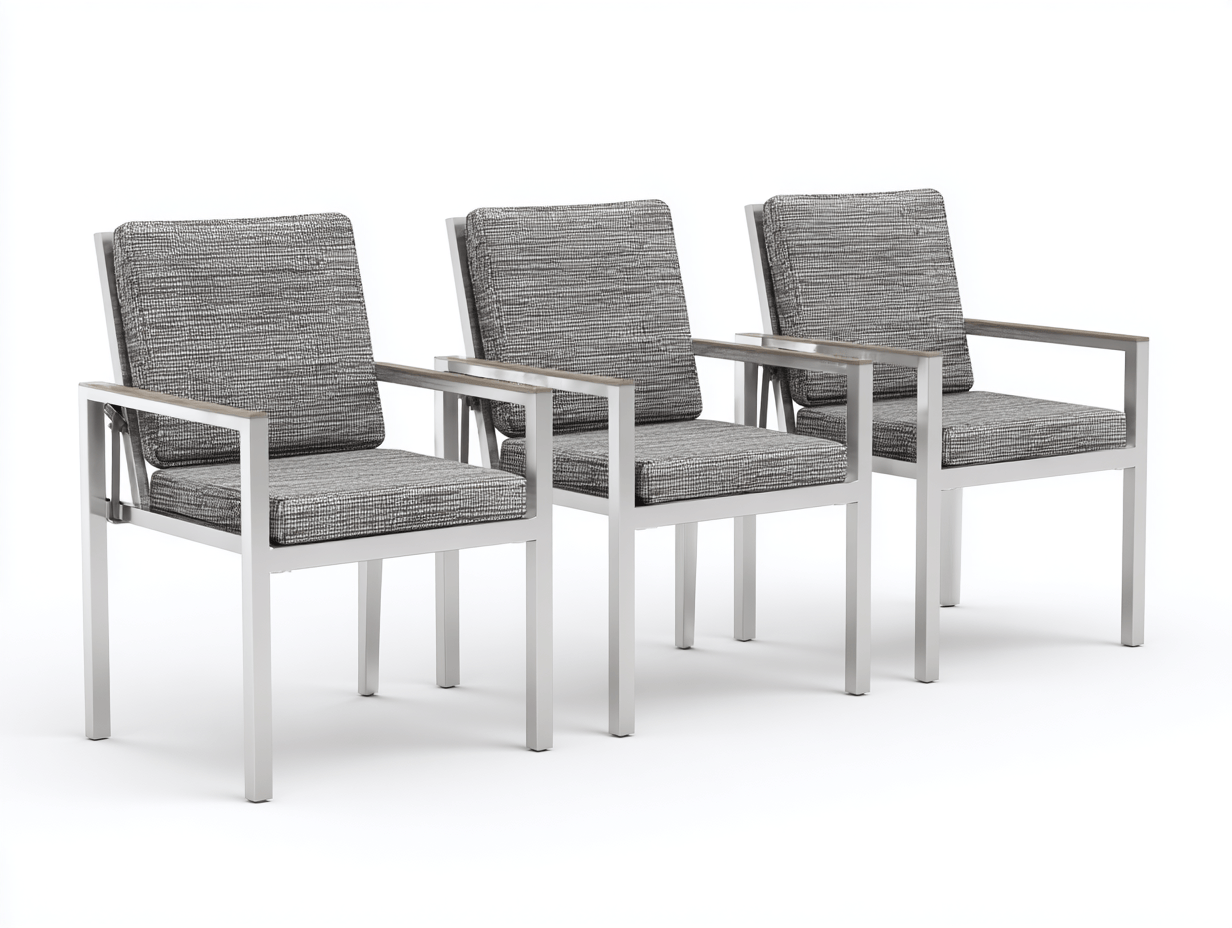 Lot de 3 chaises de jardin en aluminium avec coussins épais - gris chiné - assise confortable-Homelyosa