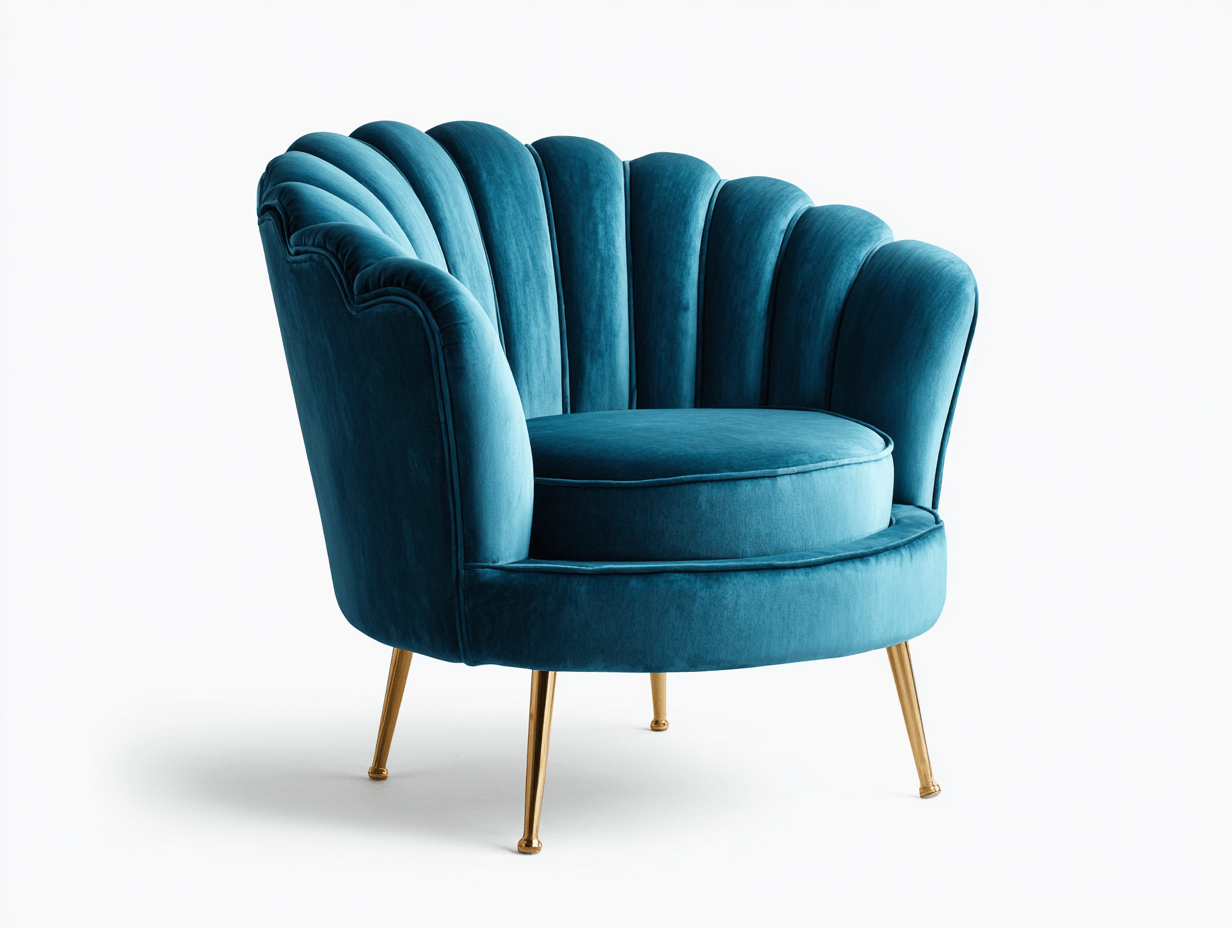 Fauteuil coquille - velours - bleu - style Art déco-Homelyosa
