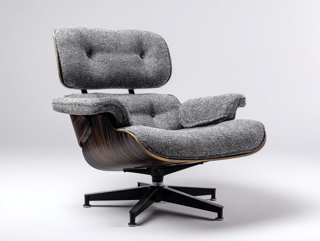 Fauteuil de bureau pivotant - tissu gris/noir chiné - coque bois foncé - base métal - style contemporain-Homelyosa