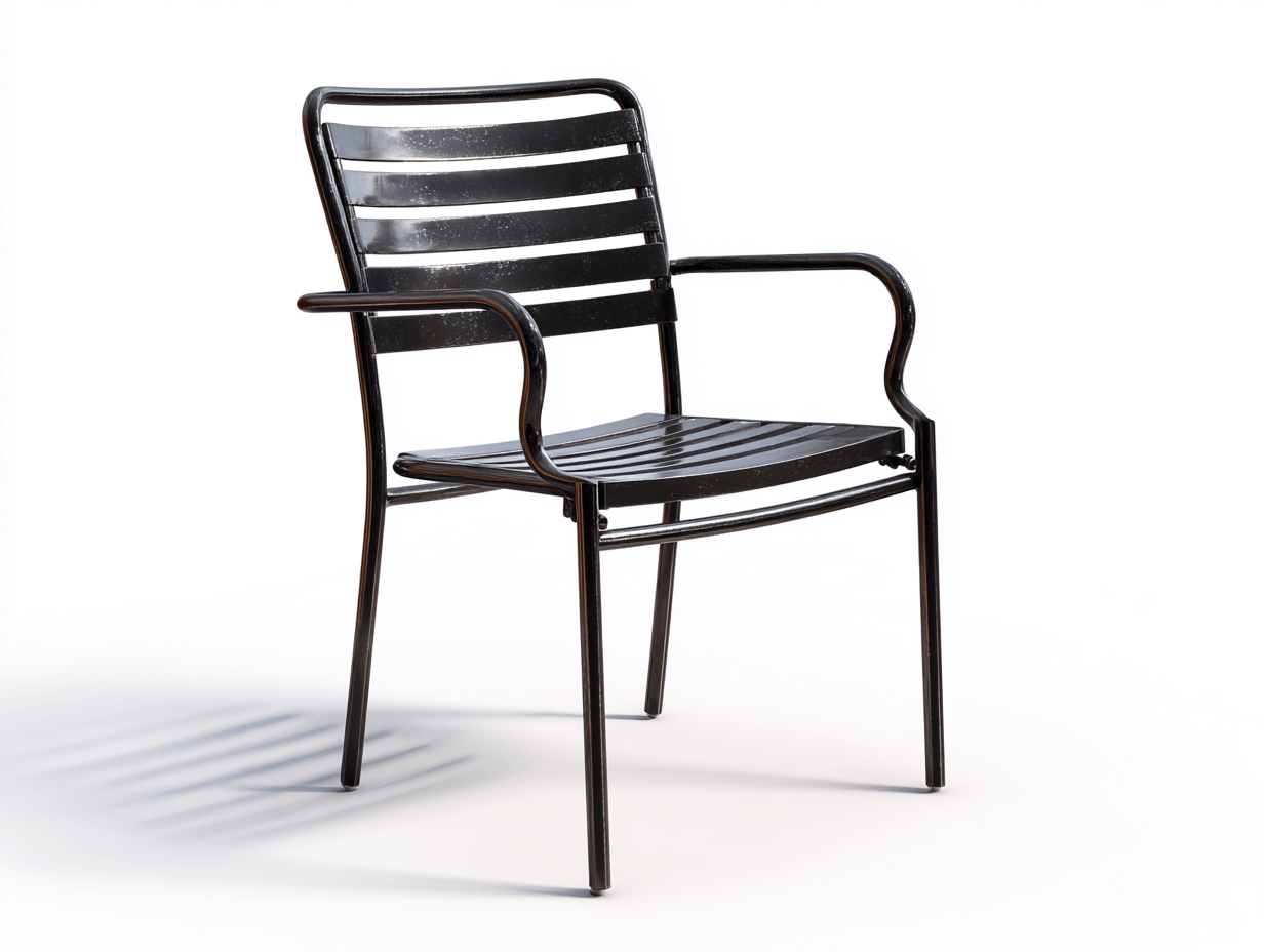 Chaise d'extérieur en métal noir - dossier et assise à lattes - accoudoirs ergonomiques - style contemporain-Homelyosa