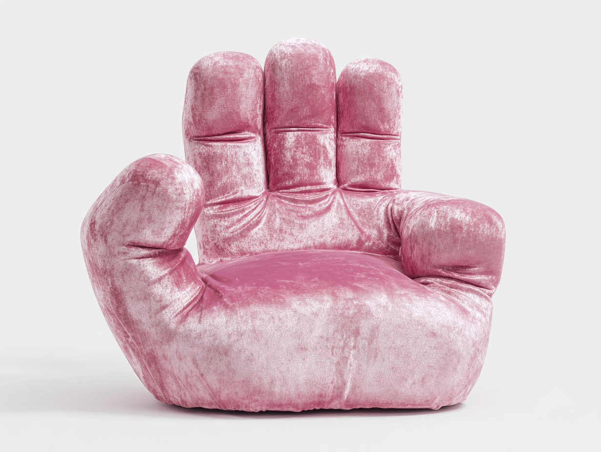 Fauteuil en velours rose 85x85 cm - design main ouverte - style ludique et moderne-Homelyosa