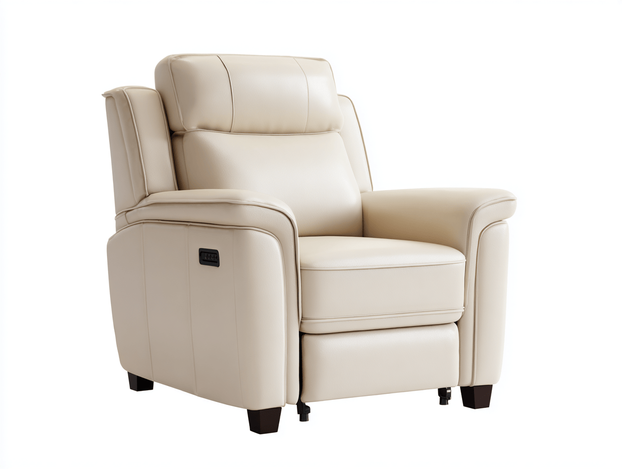 Fauteuil inclinable électrique en cuir synthétique ivoire avec port USB - design moderne - assise ferme et soutenante-Homelyosa