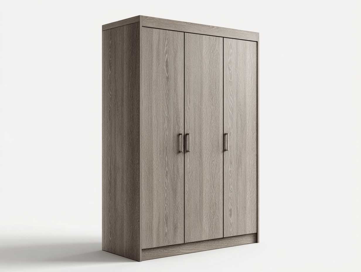 Armoire 3 portes en chêne gris avec encadrement renforcé - style contemporain robuste-Homelyosa