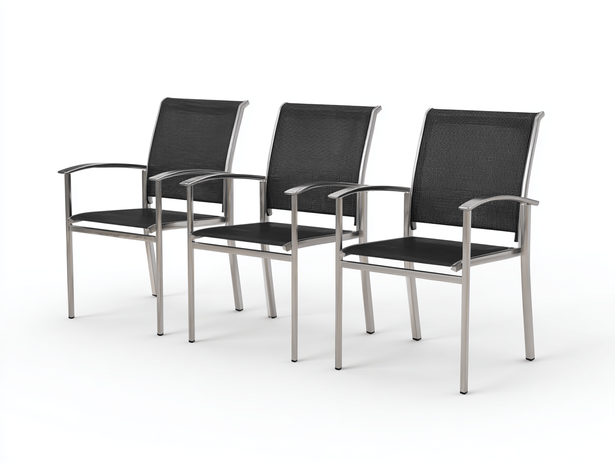 Lot de 3 chaises de jardin empilables en aluminium et textilène - noir/gris argent - structure légère avec accoudoirs-Homelyosa