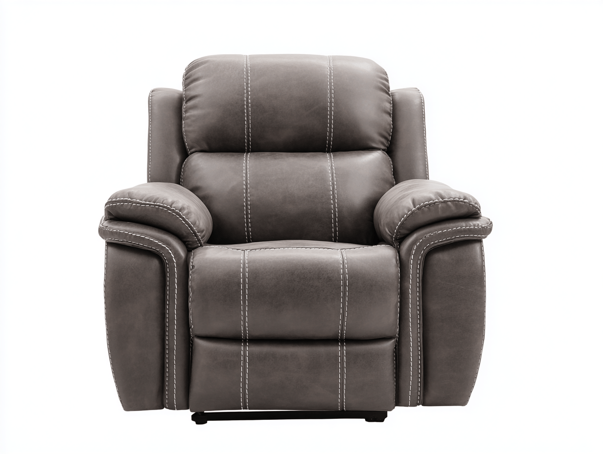 Fauteuil inclinable en cuir gris - surpiqûres blanches - confort supérieur-Homelyosa
