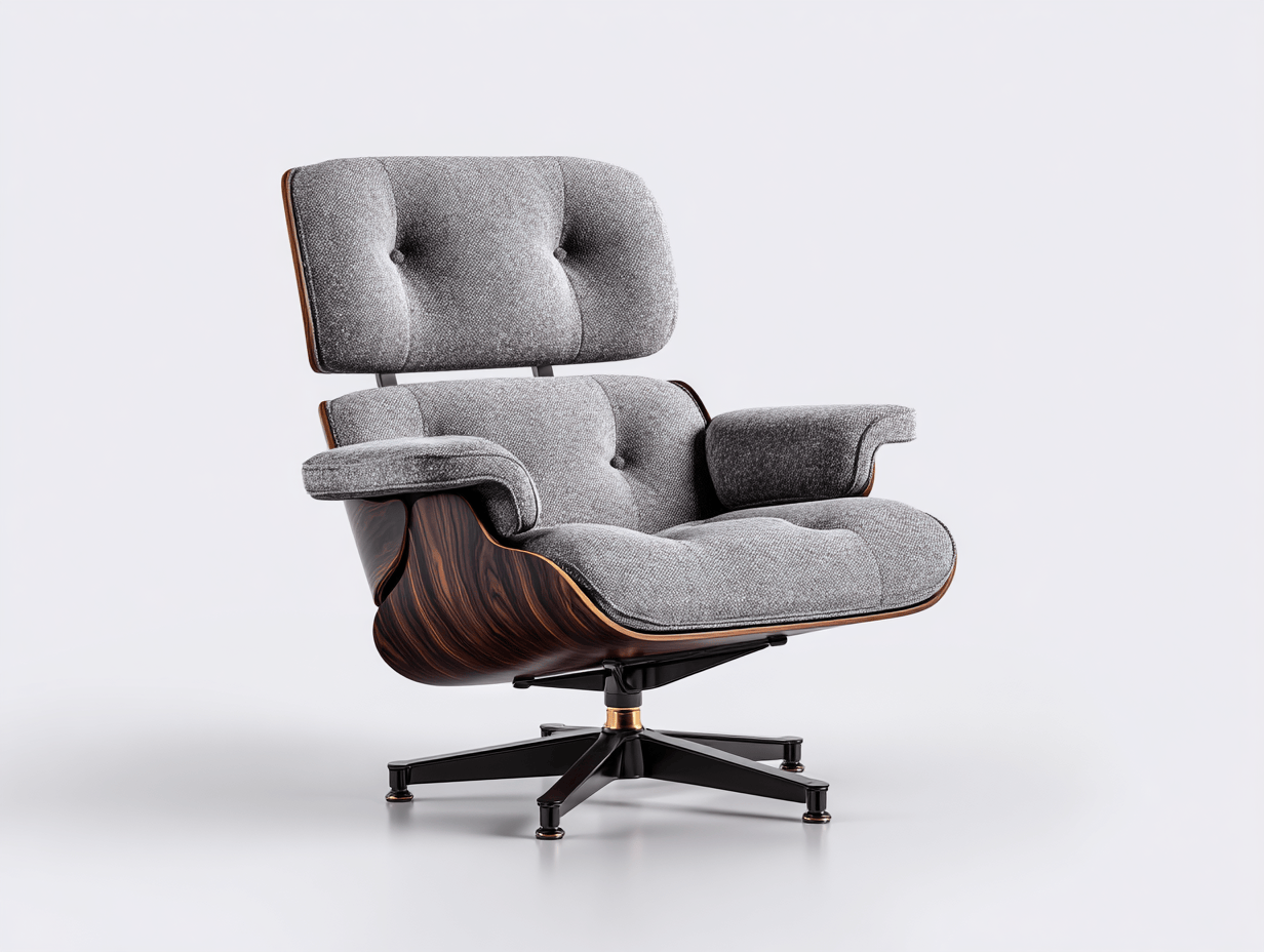 Fauteuil de bureau pivotant - tissu gris/noir chiné - coque bois foncé - base métal - style contemporain-Homelyosa