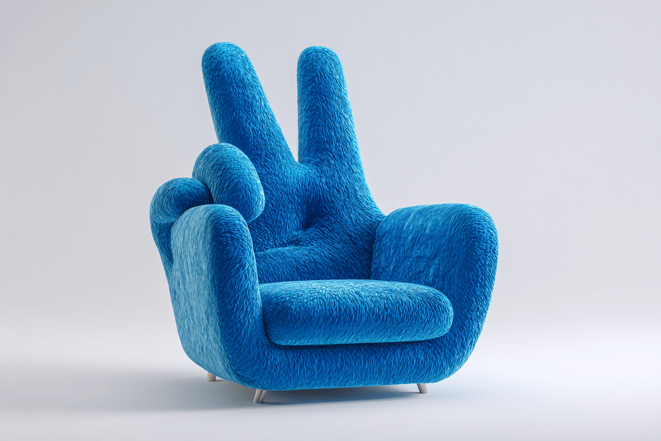 Fauteuil design en tissu peluche 98x94 cm - bleu - forme créative main gestuelle-Homelyosa