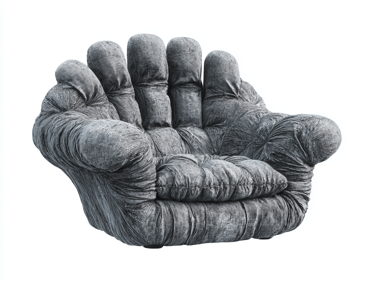 Fauteuil en tissu gris 100x90 cm - design main fermée - style artistique et original-Homelyosa