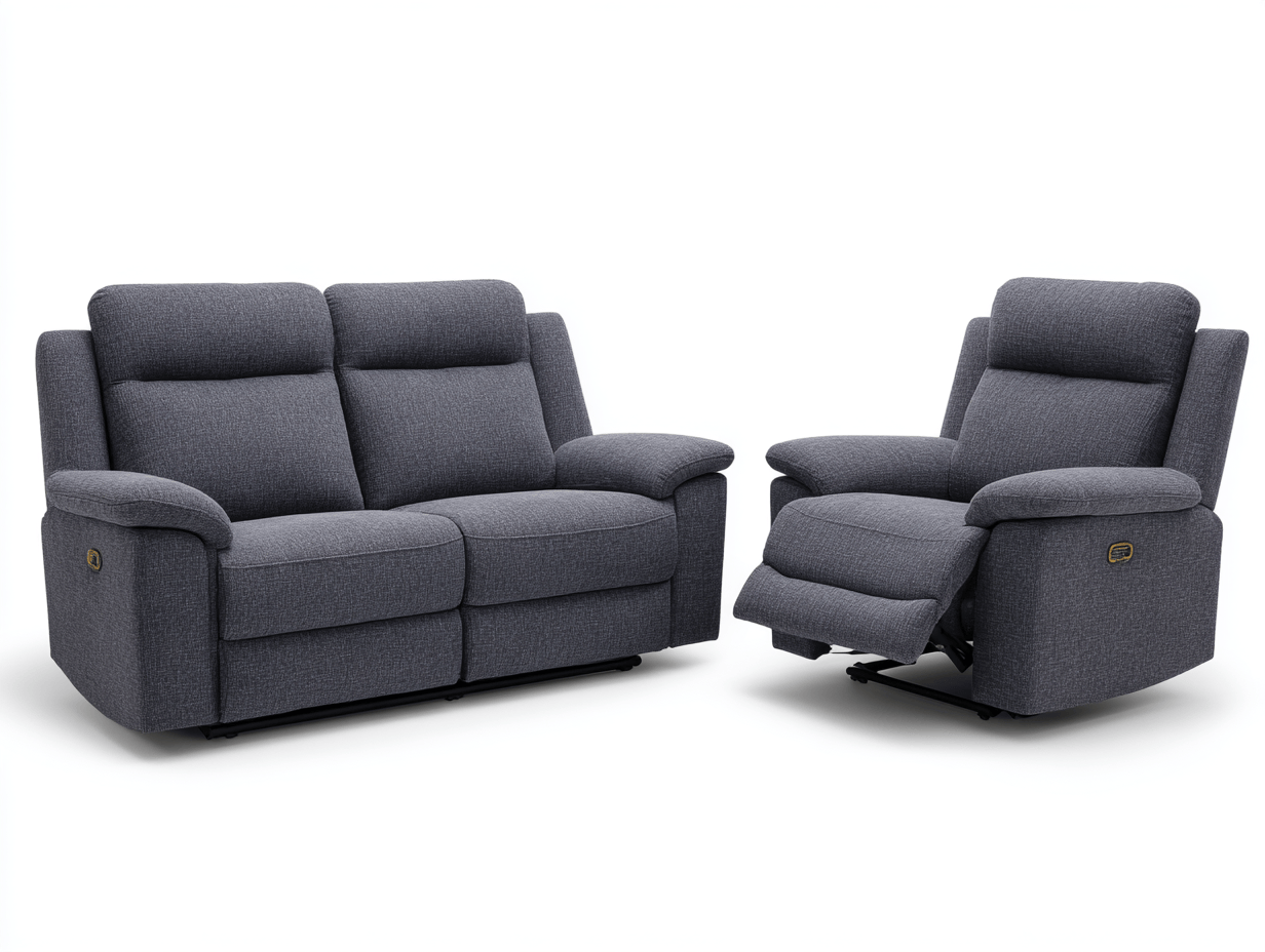 Canapé et fauteuil inclinables en tissu gris - style moderne - confort ergonomique-Homelyosa