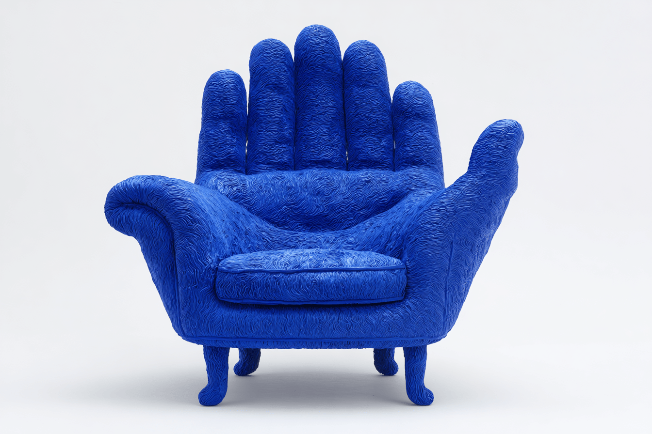 Fauteuil design en tissu texturé 95x88 cm - bleu - forme main ouverte artistique-Homelyosa