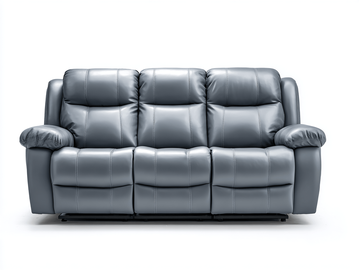 Canapé 3 places en similicuir gris - style contemporain - assise fixe-Homelyosa