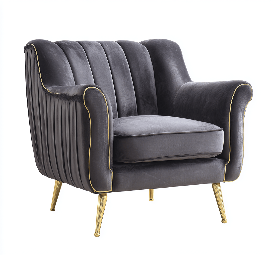 Fauteuil capitonné - velours - gris foncé - style moderne chic-Homelyosa