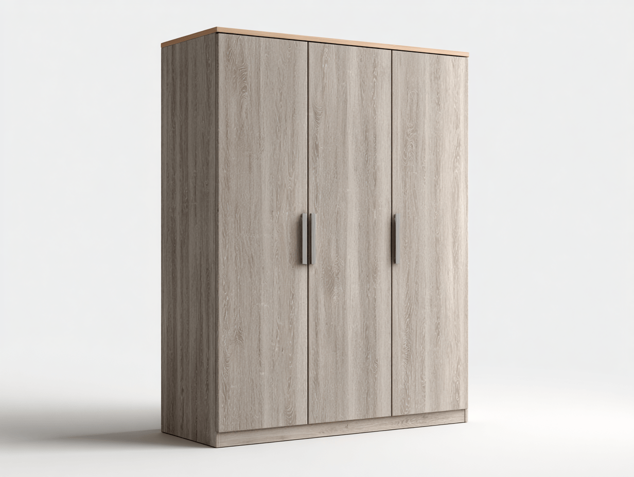 Armoire 3 portes en bois gris avec poignées métalliques - style contemporain-Homelyosa