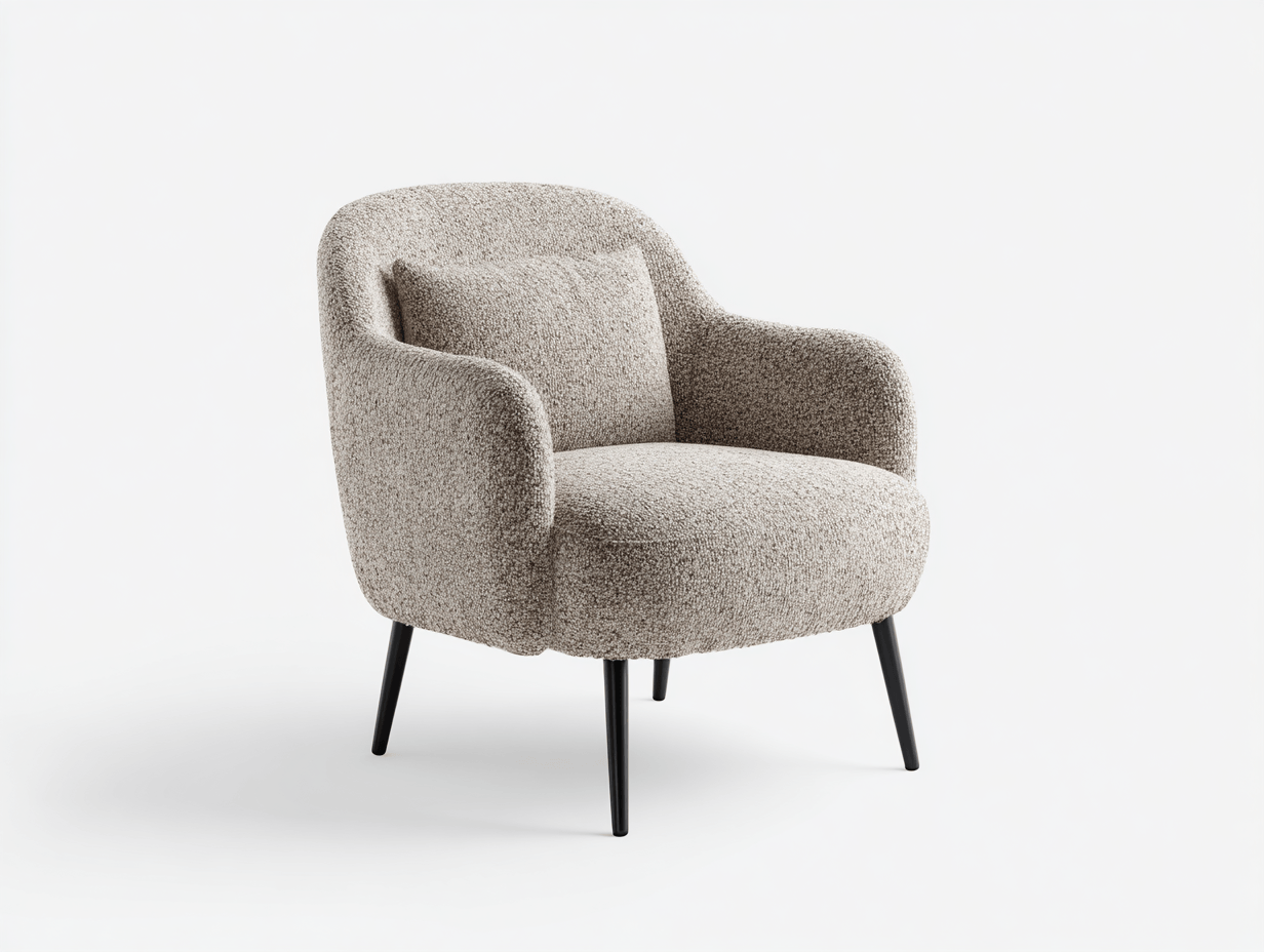 Fauteuil d'appoint - tissu bouclé beige - pieds métal noir - style moderne-Homelyosa
