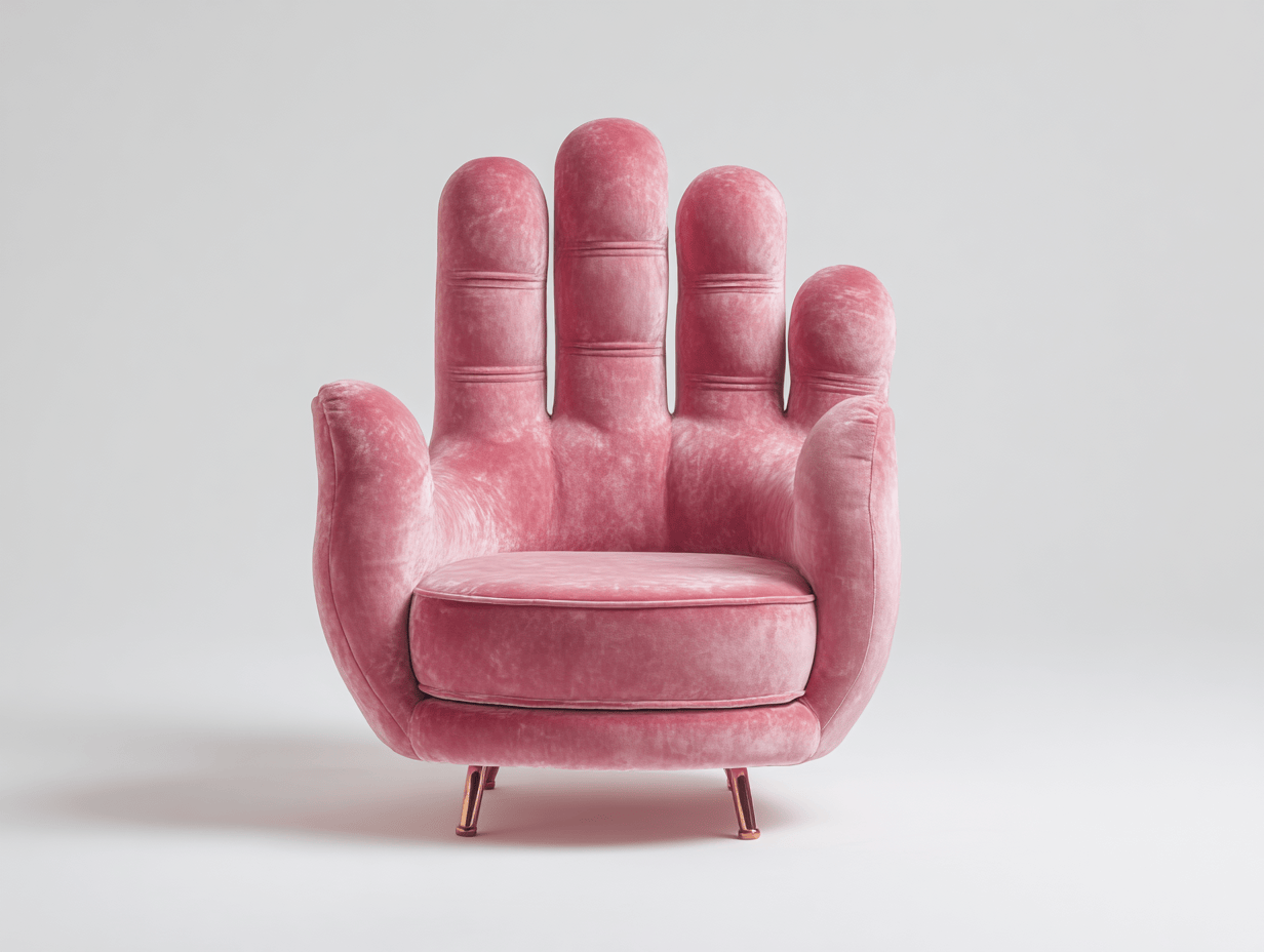 Fauteuil en velours rose 90x80 cm - design main ouverte - pieds métalliques dorés-Homelyosa