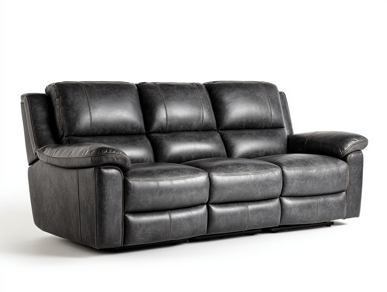 Canapé 3 places en similicuir gris - style contemporain - assise fixe-Homelyosa