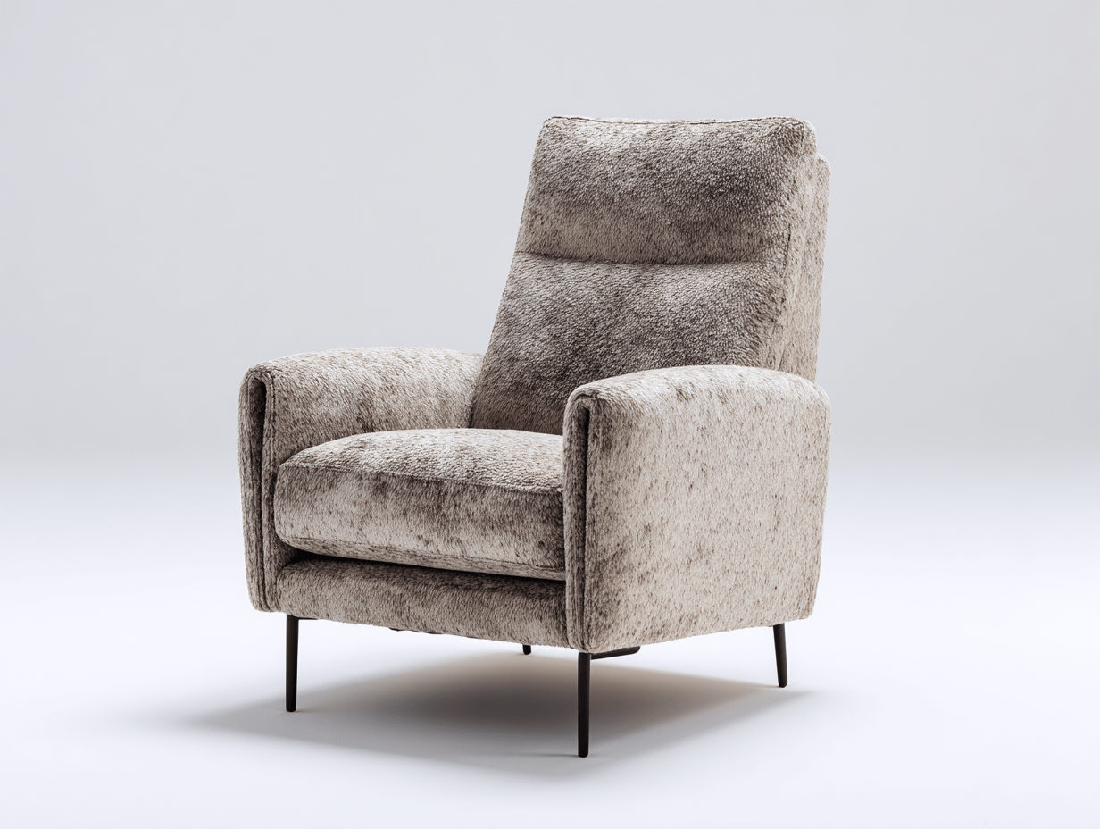 Fauteuil en tissu bouclé beige clair avec accoudoirs droits et pieds fins en métal noir - design contemporain épuré-Homelyosa