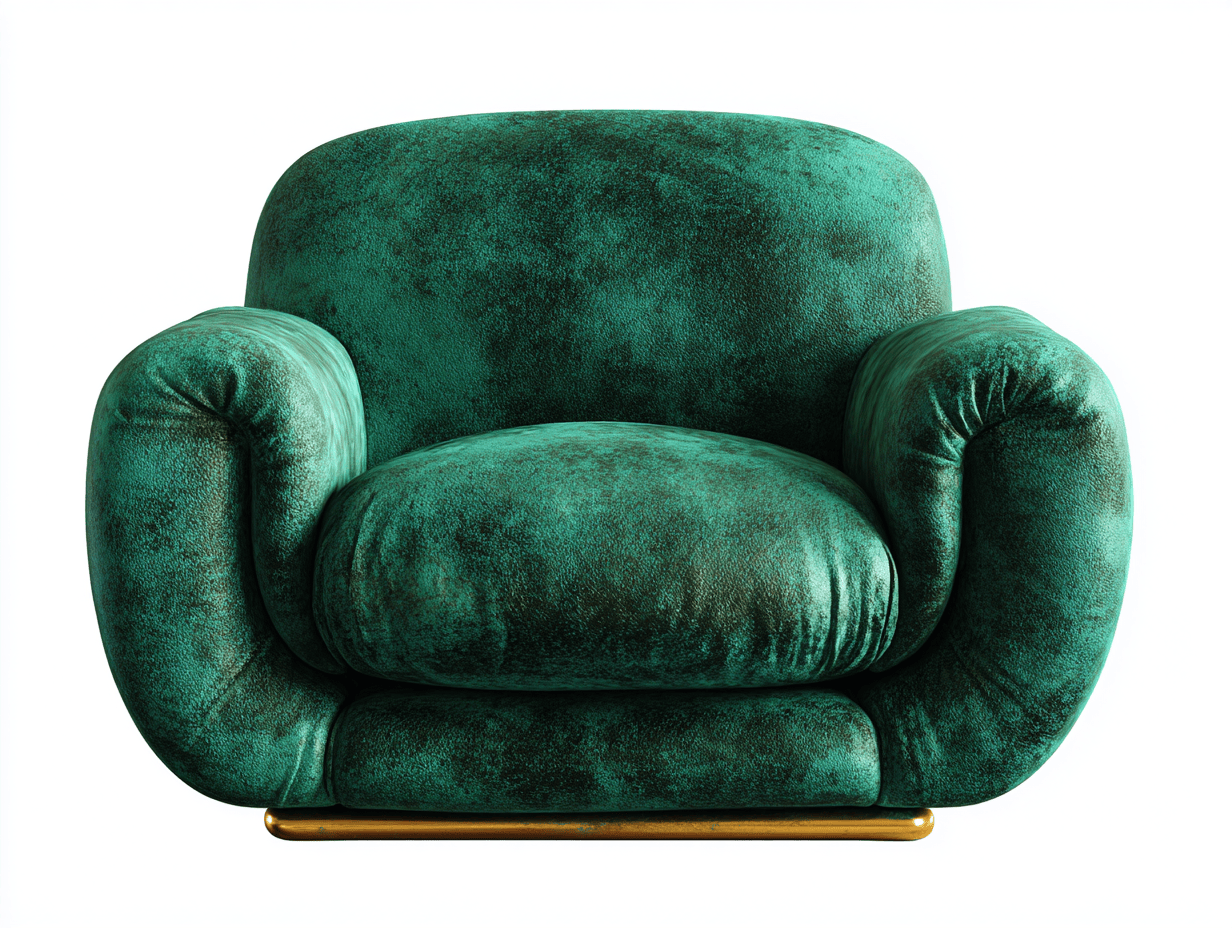 Fauteuil en velours vert foncé 110x95 cm - design arrondi - base métallique dorée-Homelyosa