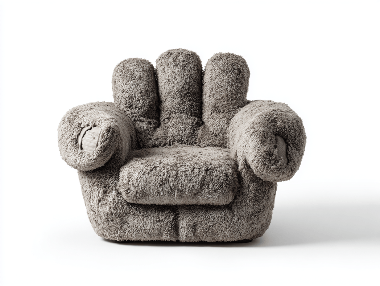 Fauteuil en tissu peluche gris 120x100 cm - forme main originale - assise ultra moelleuse-Homelyosa