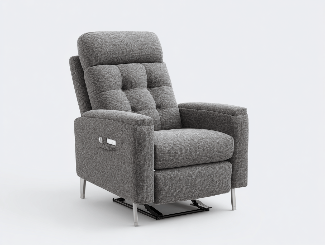 Fauteuil inclinable électrique en tissu gris - pieds métalliques - dossier capitonné-Homelyosa