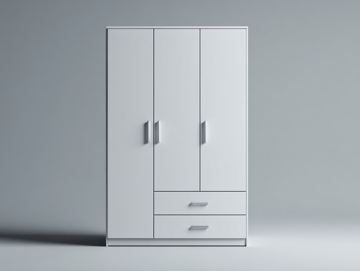 Armoire 3 portes avec tiroirs en finition blanche - style moderne épuré-Homelyosa