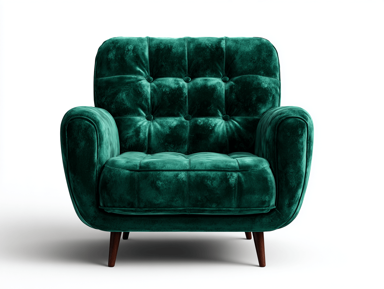 Fauteuil en velours vert foncé 105x92 cm - dossier capitonné - pieds en bois-Homelyosa