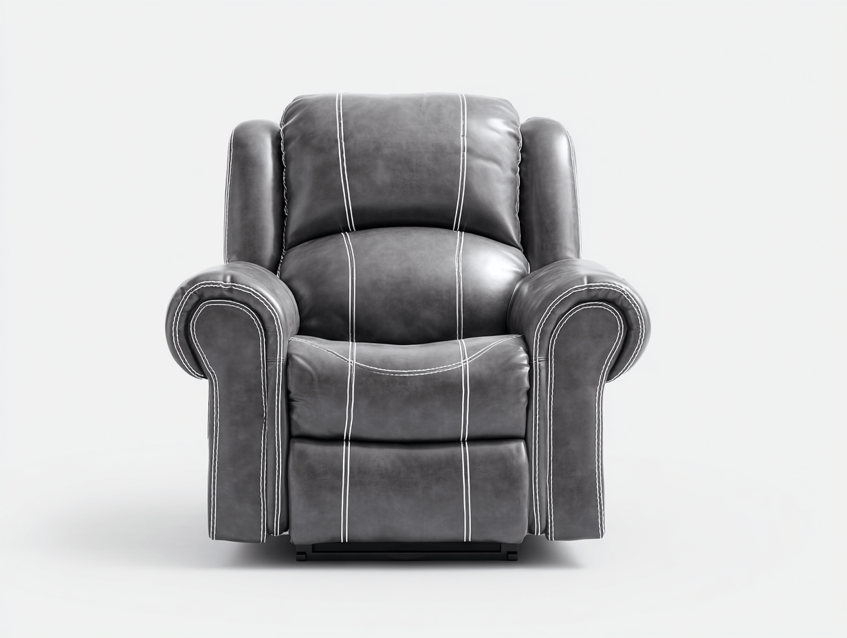 Fauteuil inclinable en cuir gris - surpiqûres blanches - accoudoirs arrondis - assise rembourrée-Homelyosa