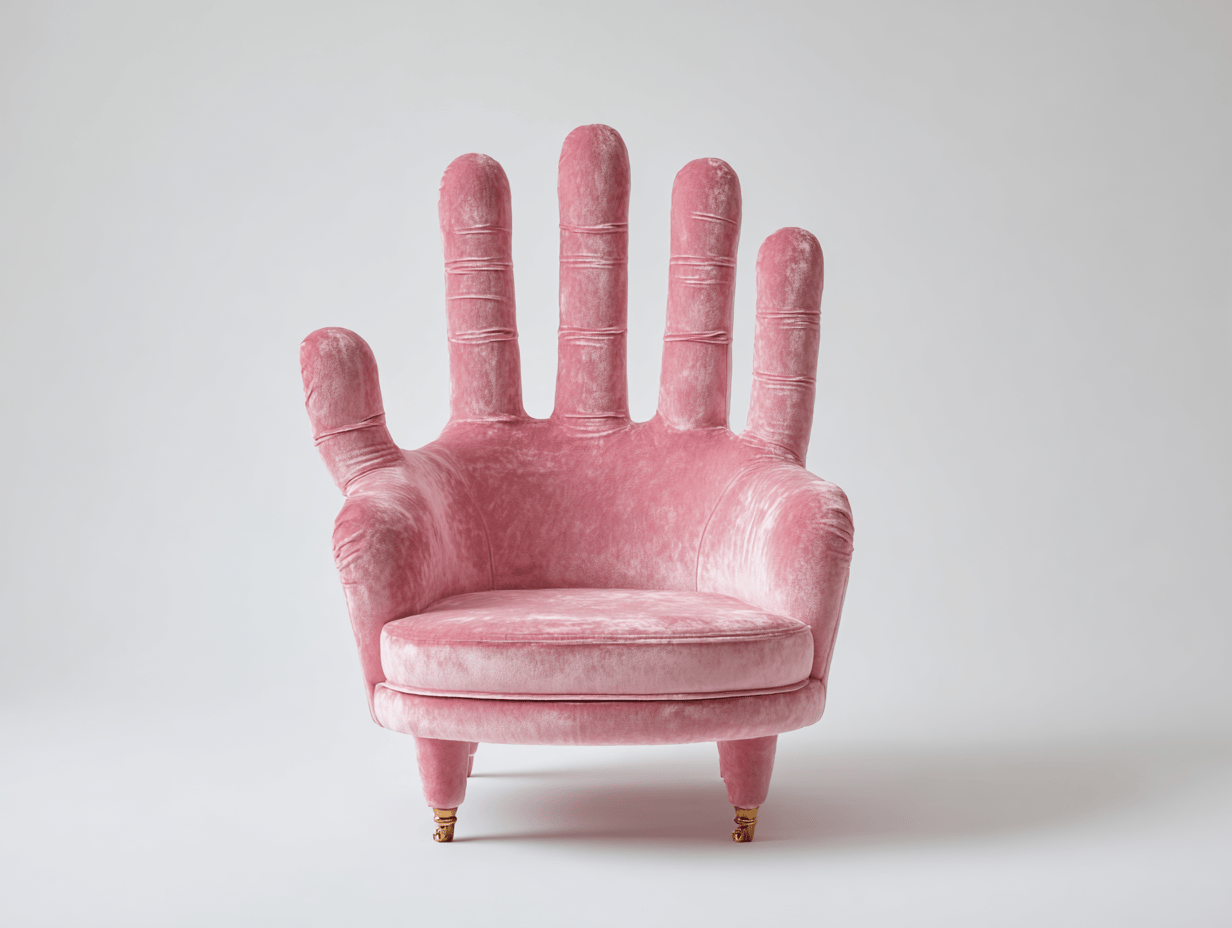 Fauteuil en velours rose 88x80 cm - design main ouverte - pieds fuselés à roulettes-Homelyosa