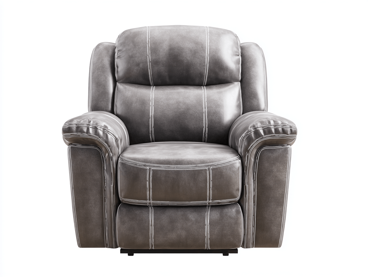 Fauteuil inclinable en cuir gris - surpiqûres contrastantes - assise rembourrée - accoudoirs confortables-Homelyosa