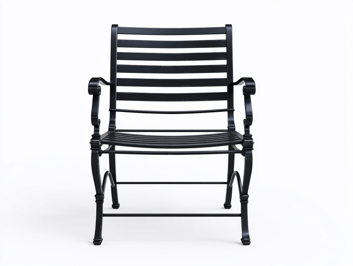 Chaise de jardin en métal noir - lattes larges - accoudoirs courbés - style vintage extérieur-Homelyosa