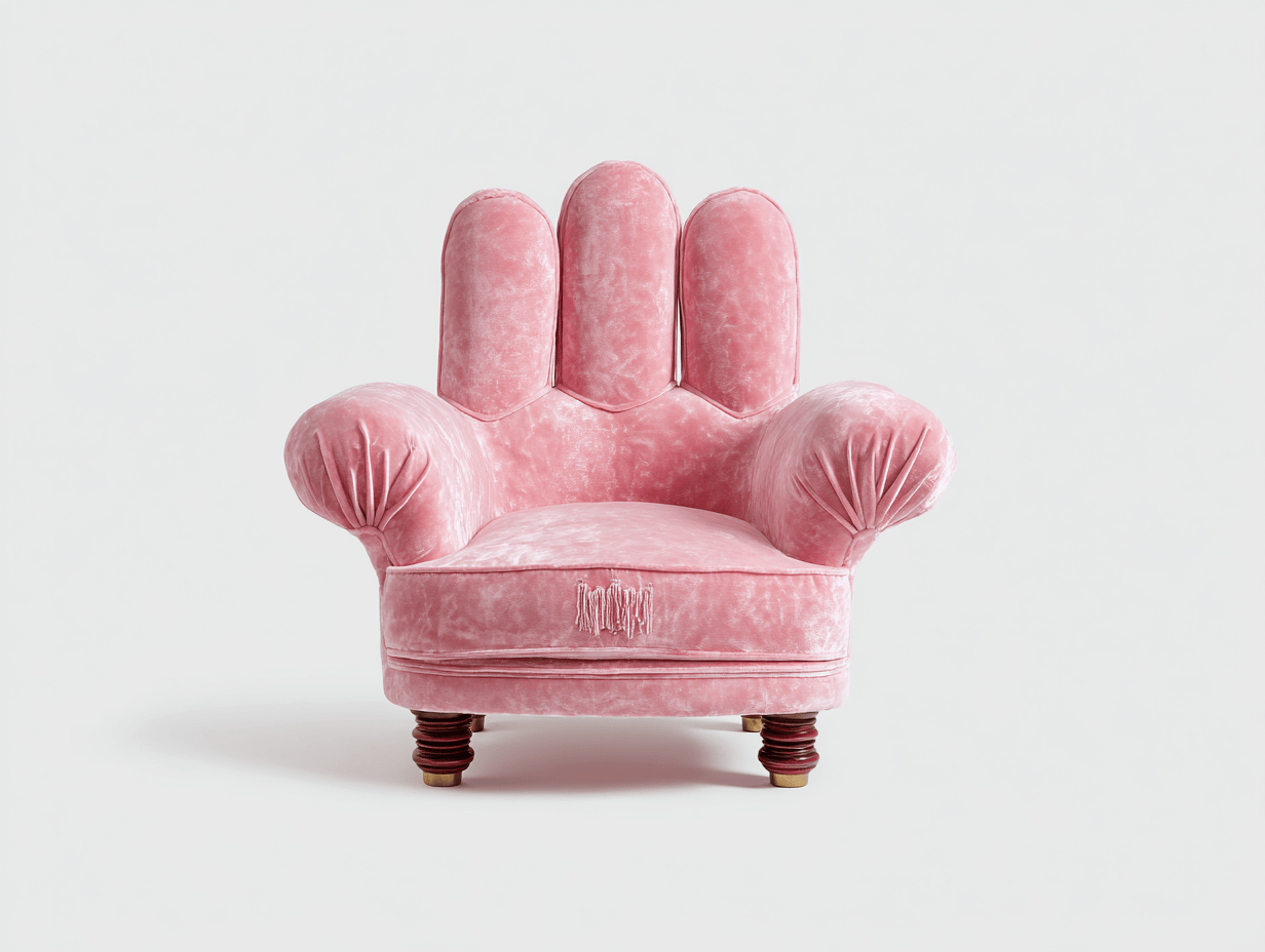 Fauteuil en velours rose 88x83 cm - design main ouverte - pieds en bois sculptés-Homelyosa