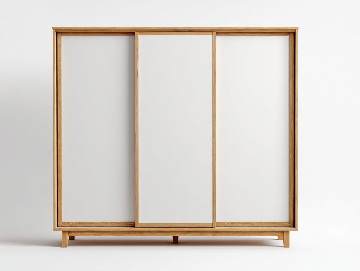 Armoire 3 portes coulissantes - cadre chêne clair et panneaux blancs-Homelyosa