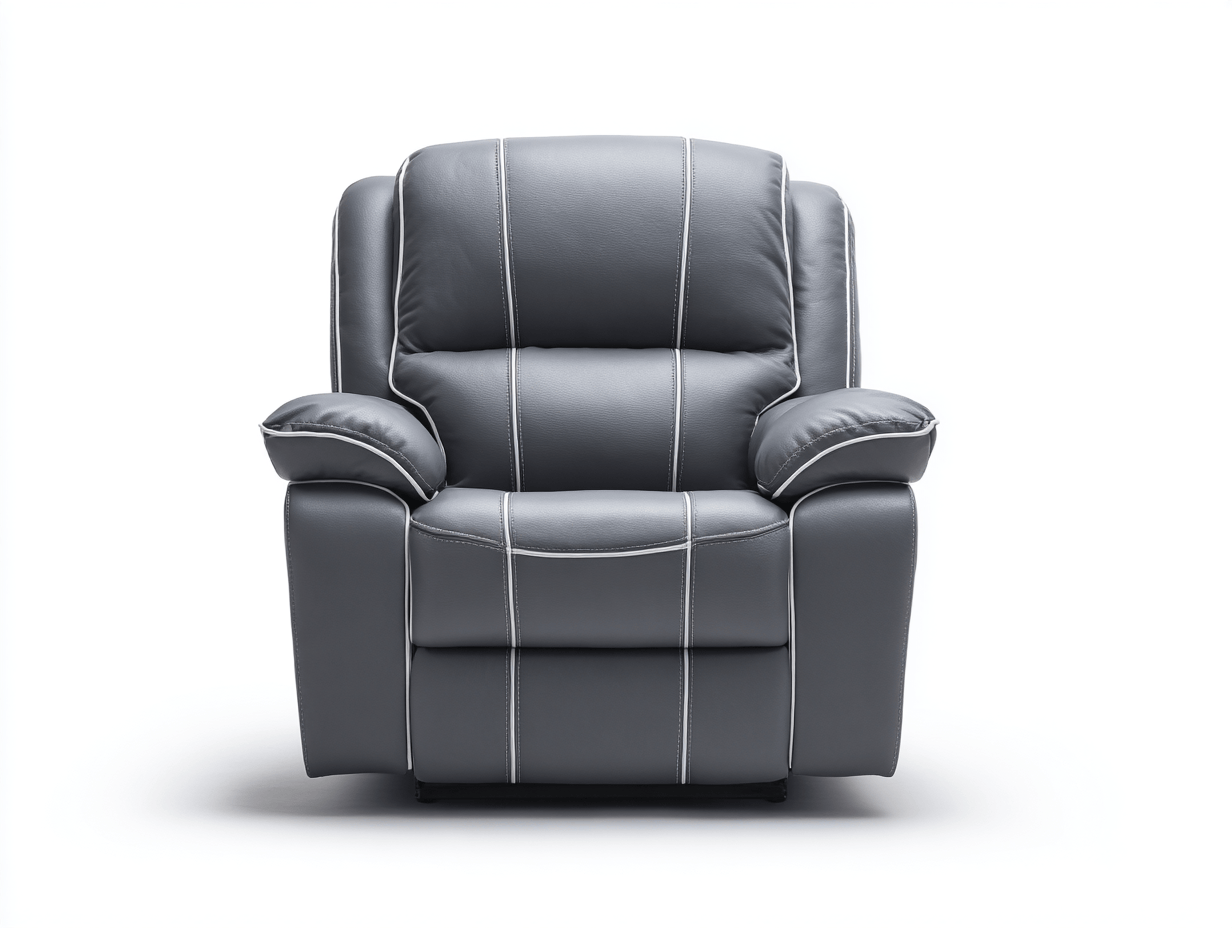 Fauteuil inclinable en cuir gris - surpiqûres blanches - assise et dossier rembourrés-Homelyosa