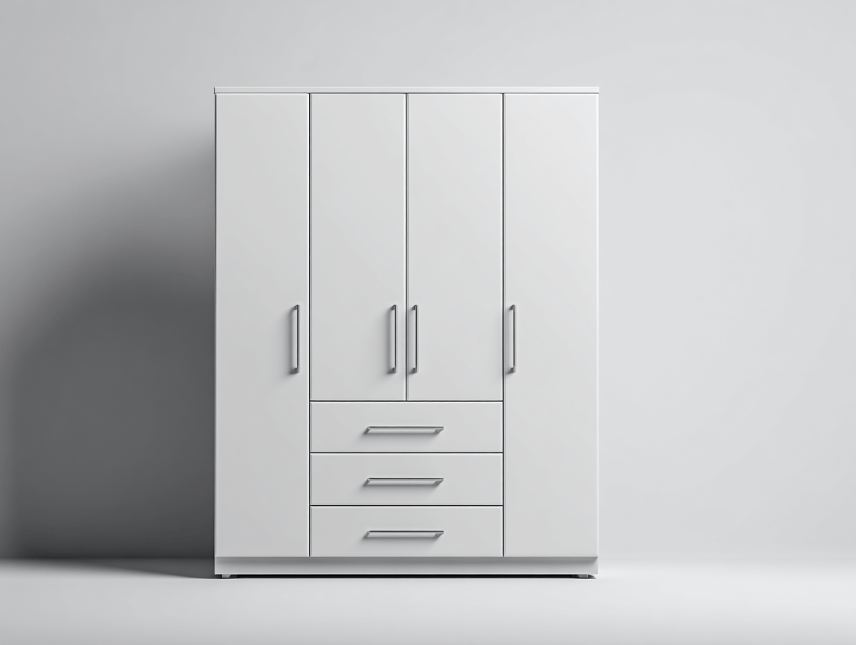 Armoire 4 portes avec tiroirs intégrés en finition blanche - style moderne minimaliste-Homelyosa