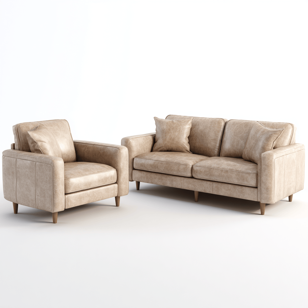 Canapé et fauteuil en similicuir beige - style contemporain - assise confortable-Homelyosa