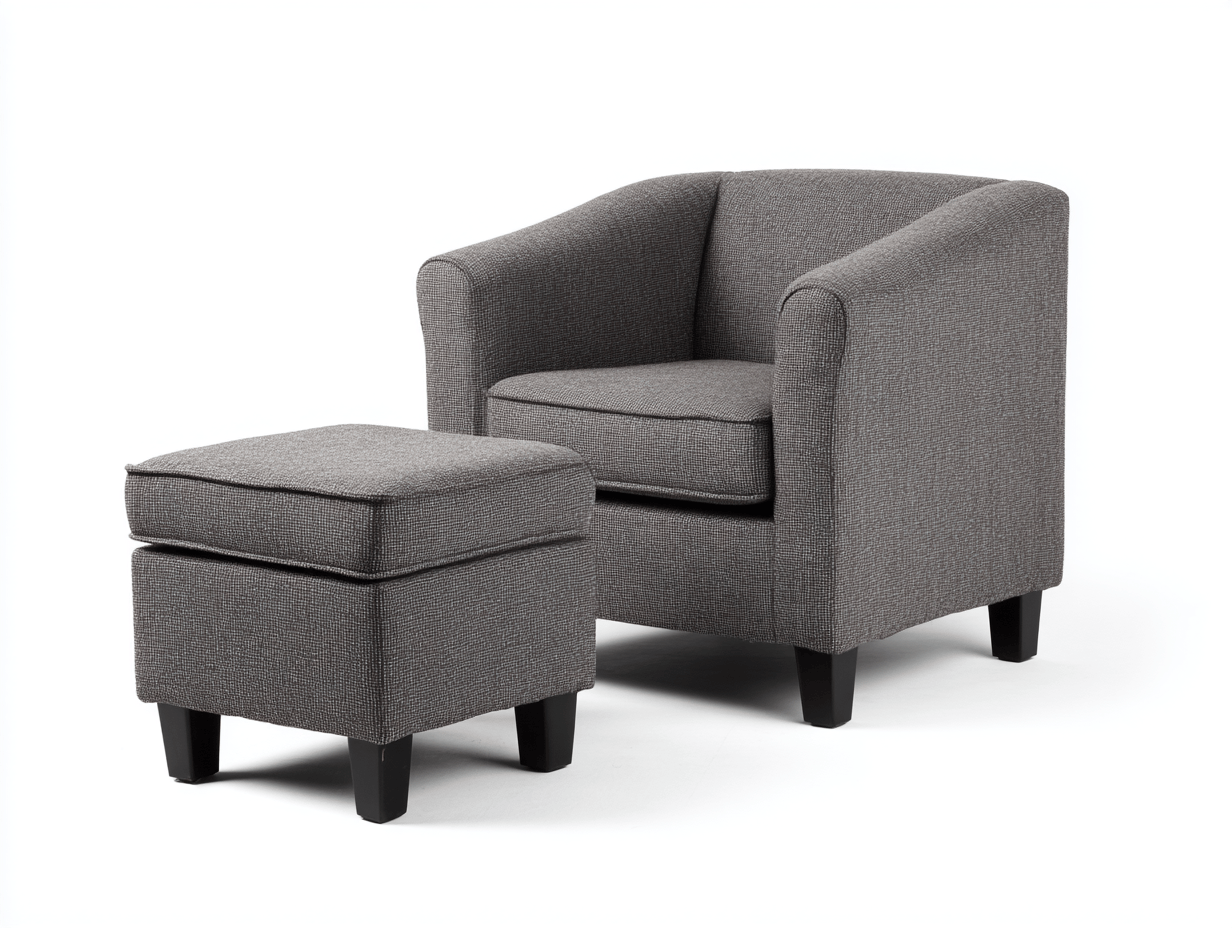 Fauteuil club en tissu gris foncé - avec repose-pieds - pieds en bois noir - style contemporain-Homelyosa