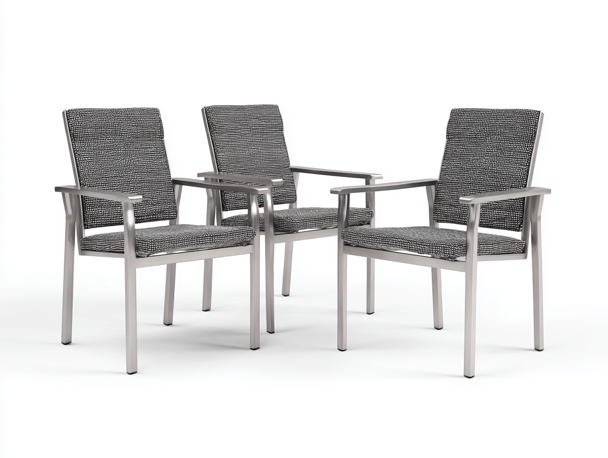Lot de 3 chaises de jardin en aluminium avec coussins - noir/gris - assise ergonomique-Homelyosa