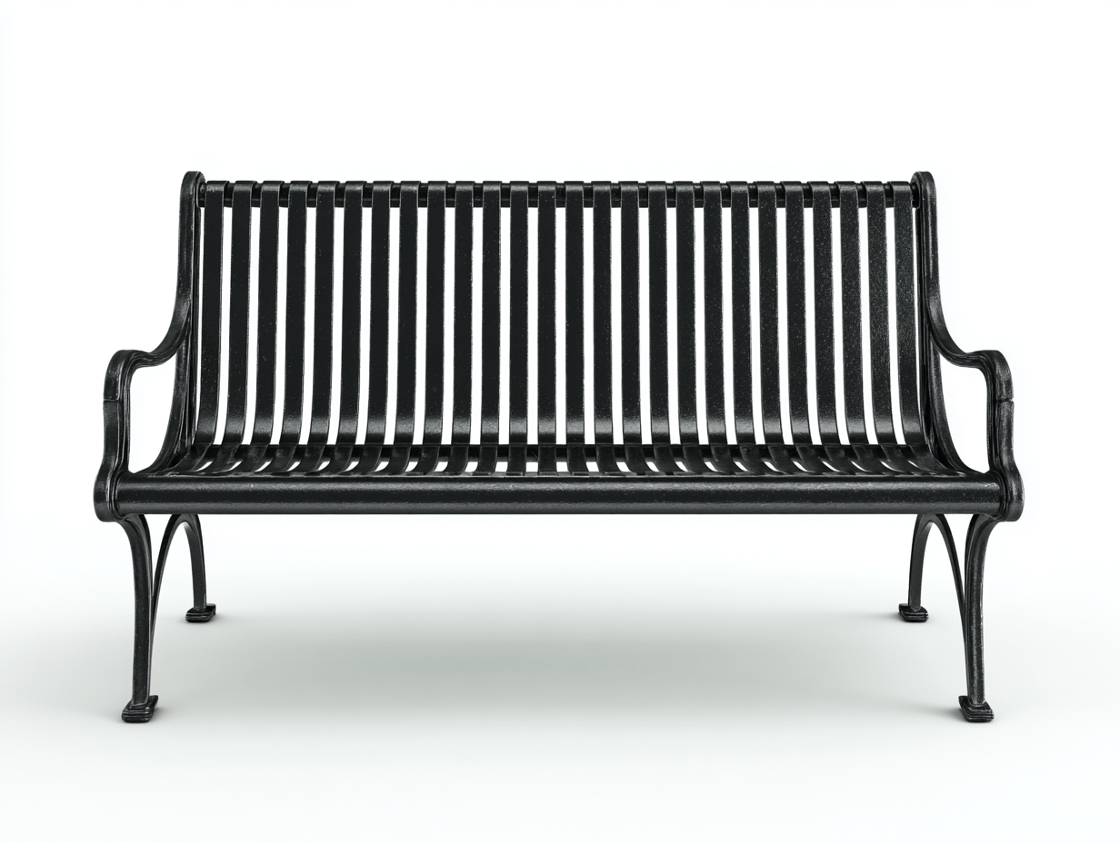 Banc de jardin en métal noir - lattes verticales - pieds arqués - style traditionnel extérieur-Homelyosa