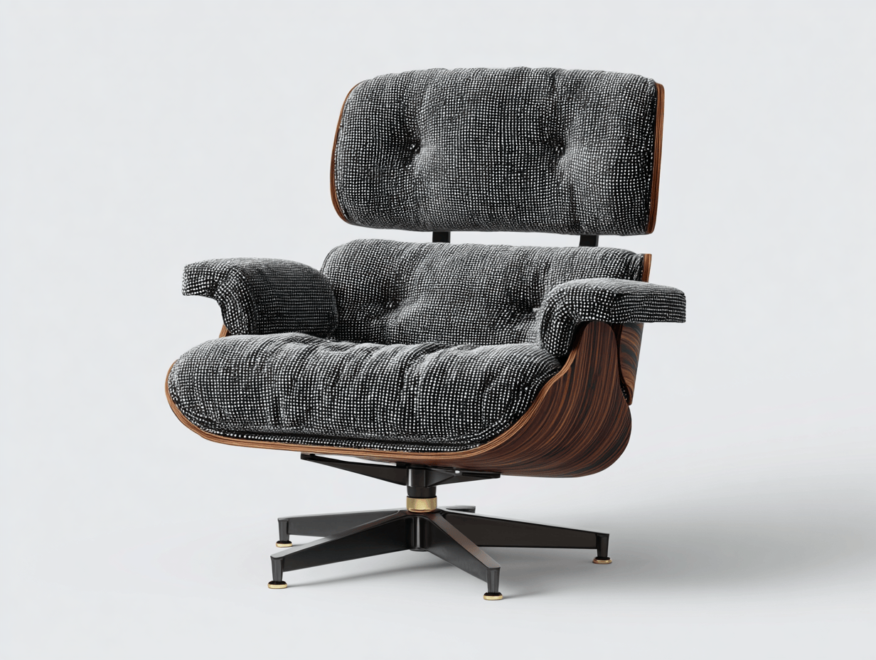 Fauteuil de bureau pivotant - tissu gris/noir à motifs - coque bois foncé - base métal - style contemporain-Homelyosa