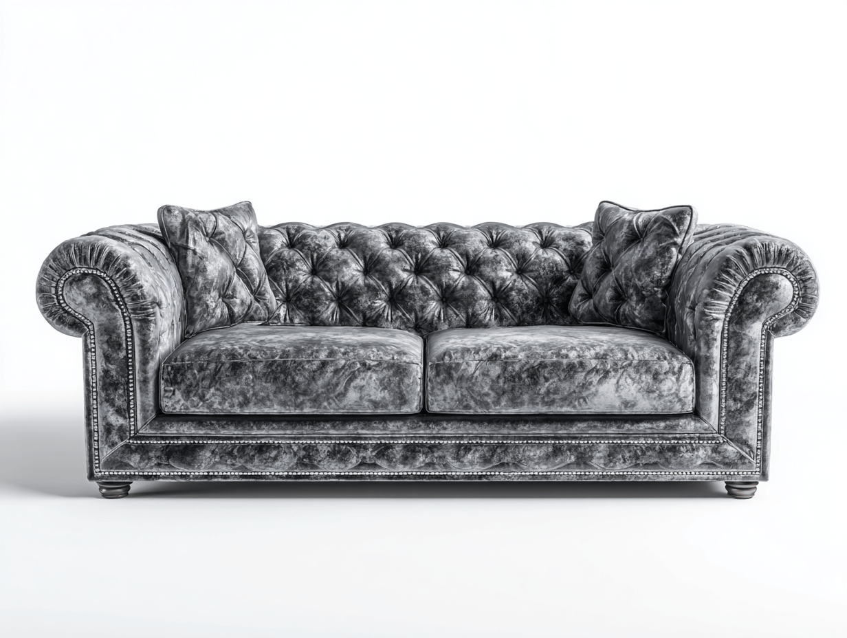 Canapé en velours gris - style Chesterfield - design capitonné-Homelyosa